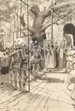 Le comte de Meurey et l'Abbé Eustache" dans : Le Monastère de Walter Scott Ed. Firmin-Didot by François Flameng, Plume, encre et gouache, sold Apr 2024