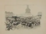 Place de la Bastille : embouteillage de fiacres et omnibus by Gustave Frepont, Plume et crayon bleu, sold Apr 2024