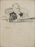 3 dessins parus dans l'Illustration de juillet 1914, Croquis d'audience de l'affaire Caillaux "le Président Albanel", "Mme Caillaux", "L'évanouissement by Renouard Paul, Crayon, sold Apr 2024