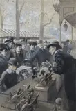 2ème concours Lépine" les jouets au jardin de Paris" L'Illustration 18 janvier 1902 by Georges Scott, Lavis et gouache blanche, sold Apr 2024
