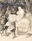 Etude pour Ivanhoé by Edouard Zier, Plume, encre et gouache, Ed Hachette, "Rebecca devant Lady ROWENA", sold Apr 2024