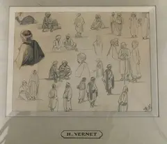 Etude d'arabes au turban by Horace Vernet, Crayon et aquarelle sur papier, sold Feb 2024