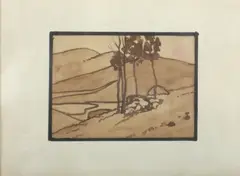 Paysage aux arbres décharnés Probable dessin préparatoire à une plaque by Léon Jouhaud, Aquarelle, lavis et gouache, sous réserve de décadrage, sold Feb 2024