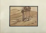 Paysage aux arbres décharnés Probable dessin préparatoire à une plaque by Léon Jouhaud, Aquarelle, lavis et gouache, sous réserve de décadrage, sold Feb 2024