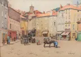 Place du marché au village by Léon Eugène Lambert, Aquarelle sur papier, sold Oct 2023