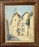 Ruelle à la tour by Marcel Gendre, Aquarelle sur papier signée en bas à gauche, encadrée sous verre, sold Apr 2026