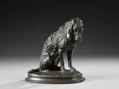 Epagneul assis by Emmanuel Frémiet, Bronze à patine brune, sold Jun 2026