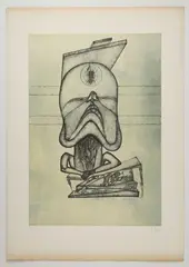 Le veilleur, circa 1970-1972 by Fred Deux, Lithographie en noir sur fond vert, sold May 2026