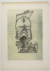 Le veilleur, circa 1970-1972 by Fred Deux, Lithographie en noir sur fond vert, sold May 2026