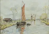 Bateau sur un canal en Hollande by John Barthold Jongkind, Aquarelle et fusain, sold May 2026