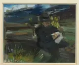 Homme lisant son journal dans la campagne by Henriette Deloras, Pastel, sold May 2026