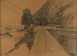 Paysage à la rivière by Georges Kars, vers 1920, Pastel et fusain sur papier brun, sold May 2026