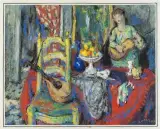 Intérieur à l'arlequin musicien et à la mandoline by Louis Charrat, Gouache et encre (plume), sold May 2026