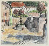 La fontaine de Saint-Chef (Isère) by Louis Charrat, 1967, Aquarelle et encre (plume), sold May 2026