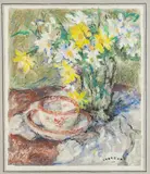 Tasse et bouquet de fleurs by Louis Charrat, Gouache, pastel et fusain, sold May 2026