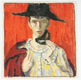 Arlequin sur fond rouge by Louis Charrat, Aquarelle et encre (plume), sold May 2026