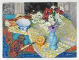 Fleurs, bol et orange sur la table by Louis Charrat, Gouache et encre (plume), sold May 2026