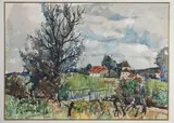 Paysage au Vaudioux, Jura by Louis Charrat, 1965, Aquarelle et encre (plume), sold May 2026