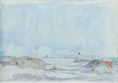 Phares en bord de mer by Jacques Truphémus, 1975, Aquarelle sur traits de mine de plomb, sold May 2026