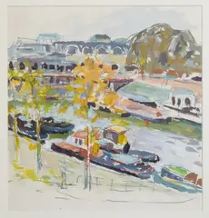 Canal à Amsterdam by Jacques Truphémus, Gouache et encre (plume), non signée, sold May 2026