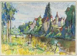 Château en bord de rivière by Louis Charrat, Aquarelle, gouache, fusain et encre (plume), sold May 2026