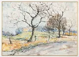 Paysage de campagne en hiver by Louis Charrat, 1964, Aquarelle et encre (plume), sold May 2026
