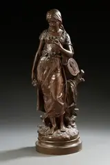 Mignon, jeune fille à la mandoline by Hippolyte Moreau, Bronze à patine brune, sold Jun 2025