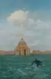 Santa Maria della Salute et un dauphin by Roland Cat, Toile signée en bas à gauche, sold Apr 2025