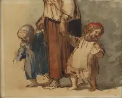 Femme aux deux enfants (fragment) by Honoré Daumier, Crayon et aquarelle sur papier, sold Apr 2025