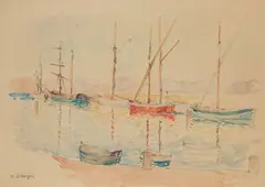 Voiliers dans la baie de Saint-Tropez by Henri Lebasque, Aquarelle sur papier, sold Apr 2025