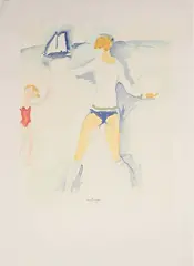 Femme et enfant sur la plage by Kees van Dongen, Affiche avant la lettre pour la deuxième biennale de peinture « Hommage à Van Dongen » à T, sold Dec 2025