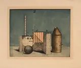 Composition by Friedrich Meckseper, 1962, Eau-forte, aquatinte en couleurs sur vélin, sold Dec 2025