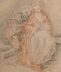 La conversation by Philippe Mercier, Pierre noire et sanguine, sold Dec 2025