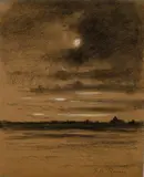 Paysage au clair de lune by François-Auguste Ravier, Crayon noir et rehauts de blanc sur papier beige, sold Dec 2025