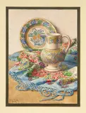 Nature morte à la cruche et à l'assiette sur un châle brodé by Julio Silva, Aquarelle, sold Dec 2025