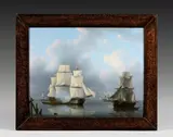Navires hollandais et anglais by Martinus Schouman, Panneau d'acajou, sold Dec 2025