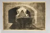 Sarcophage sur lequel est couché un homme nu, pieds vers le spectateur Tombeau b de la série des Quatre Tombeaux by Louis Jean Desprez, Aquatinte, sold Nov 2025