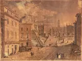 La piazza del Campidoglio à Rome by Victor-Jean Nicolle, Plume et encre brune, aquarelle, sold Nov 2025
