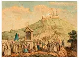 La procession à Notre Dame de La Garde en septembre 1849, pendant l'épidémie de choléra by Prosper Grésy, Aquarelle, sold Nov 2025