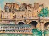 Le Pont-Neuf et l'île de la Cité by Lucien Génin, Aquarelle gouachée, sold Jun 2025