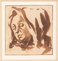 Portrait de femme à la capuche by Jan de Bisschop, Plume et aquarelle brune, sold Apr 2026