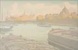 L’Institut et l’île de la Cité Planche de la série « Les Paysages Parisiens » by Henri Rivière, 1900, Lithographie en couleurs, légèrement jaunie, timbrée en bas à droite, quelques traces de p, sold Apr 2026
