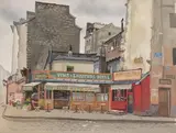 Angle de la rue Saint-Médard et de la rue Mouffetard by Aleksandre Sérébriakoff, 1929, Aquarelle et gouache signée, sold Apr 2026