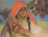 Vierge et l’enfant by Abel Pann, Pastel sur papier, sold Apr 2026
