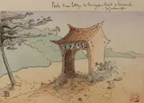 Porte d'un collège de bonzes. Route de Tây Ninh (environs de Saïgon) by Marcel Bernanose, Encre et aquarelle sur papier encadrée, sold Apr 2024
