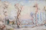 Paysage hivernal à la gentilhommière by Emmanuel de La Villéon, Pastel sur papier, sold Nov 2023