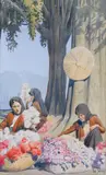 Les marchandes de fleurs au Lac de l'épée restituée d'Hanoi by Dan Sweeney, Aquarelle sur papier encadrée, sold Sep 2023
