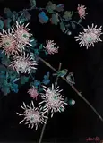 Chrysanthèmes et oiseaux by Thanh Le, Panneau en bois laqué à fond noir à décor incisé polychrome de type coromandel, sold Sep 2023