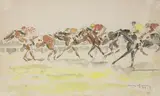 Course de chevaux by Henry Farion, 1933, Crayon et aquarelle sur papier, sold Jun 2023