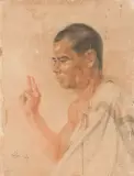 Portrait d'un moine by Nguyen Nam Son, 1939, Sanguine, mine de plomb et fusain signé et daté, sold Mar 2023